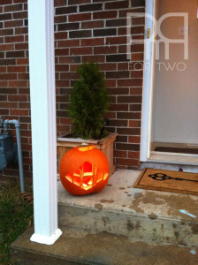 monogram pumpkin on front porch halloween