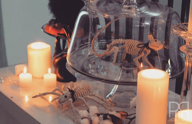 halloween entryway decor with candle