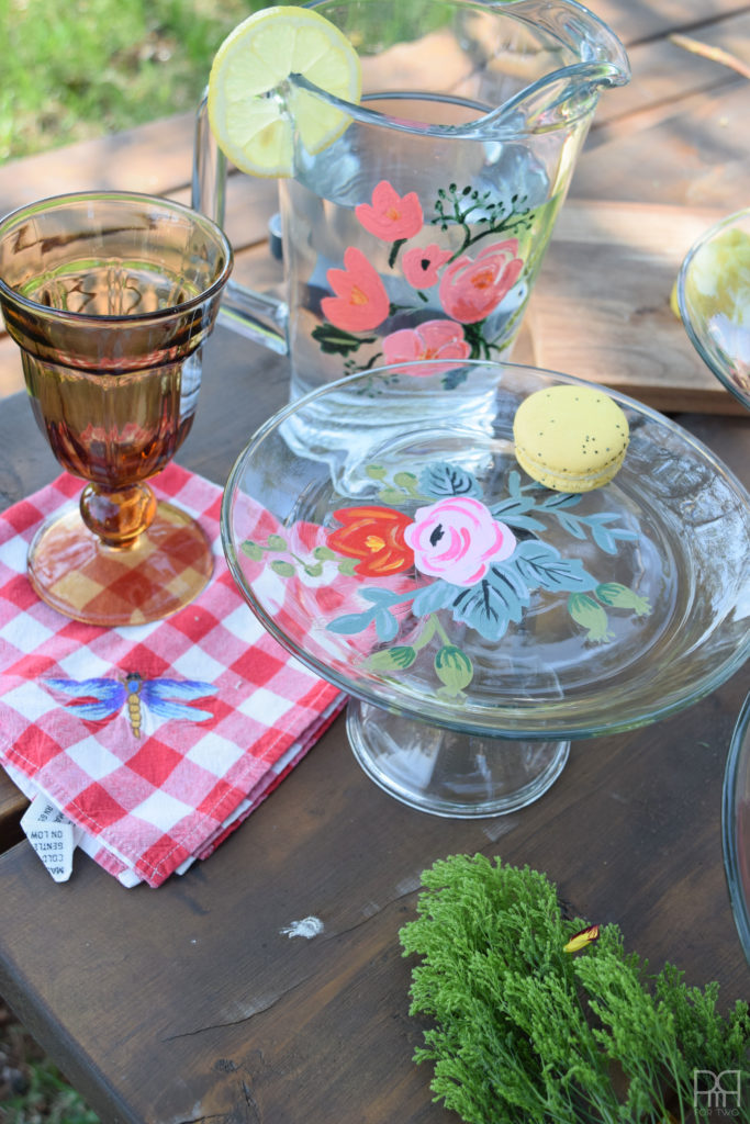 Painted Florals on Glassware cake plate