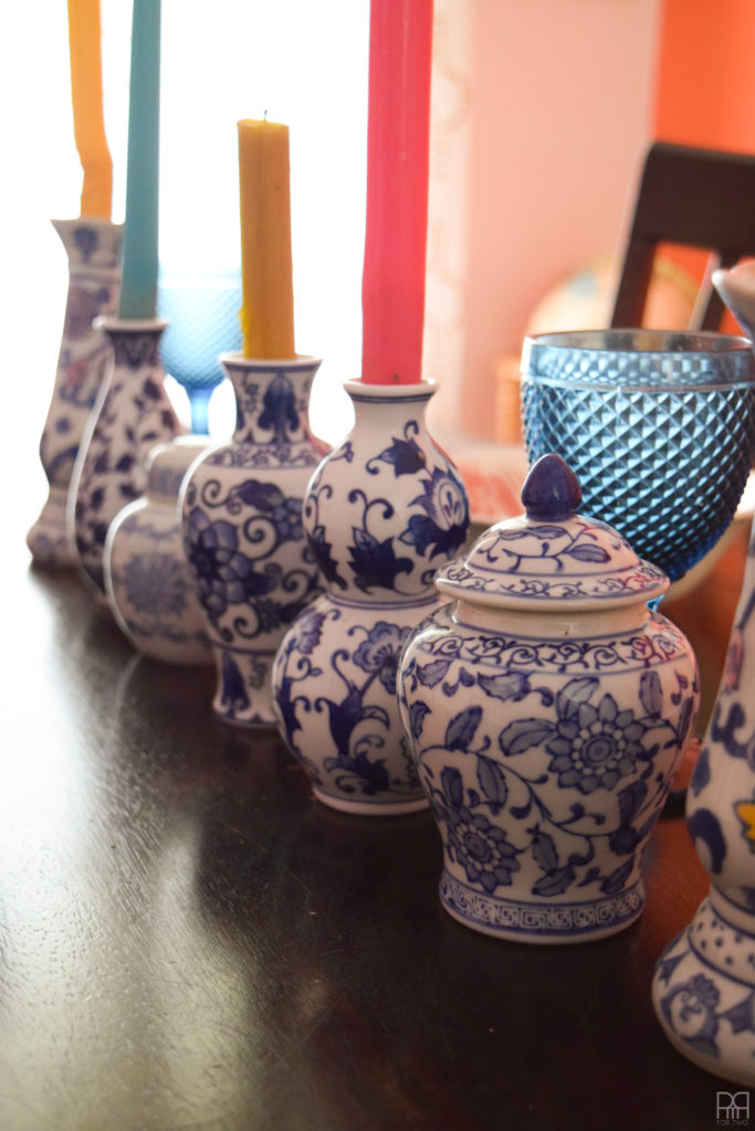 Dining room blue and white vases