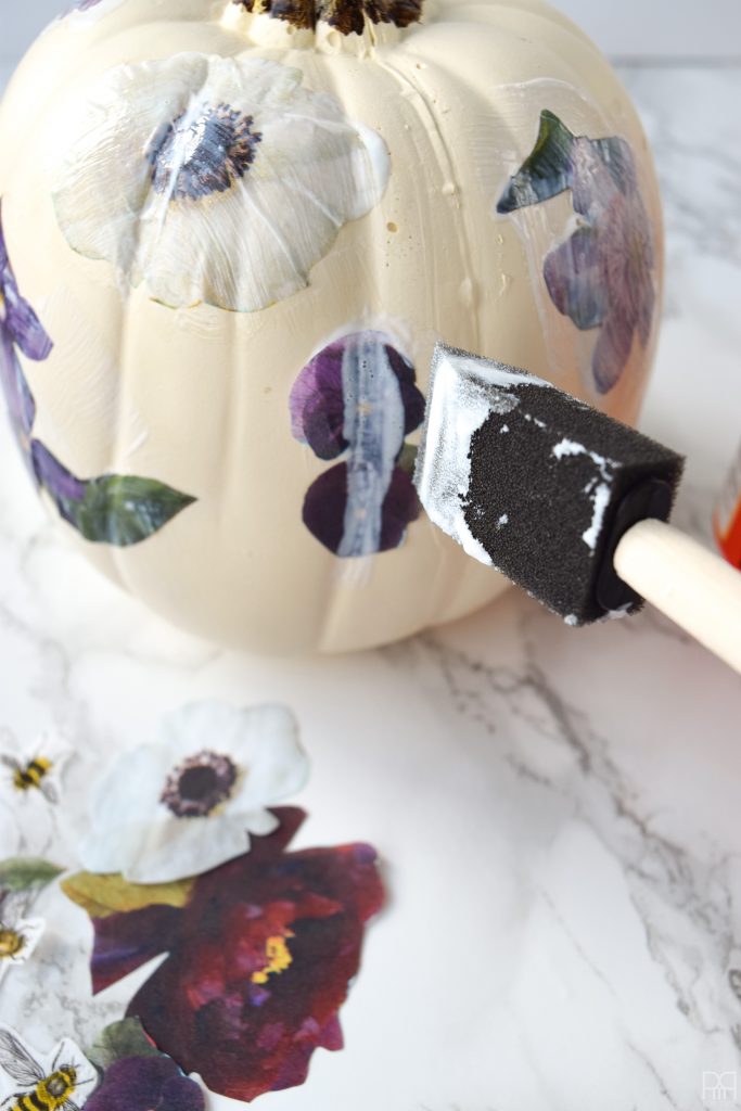 Decoupage Pumpkins mod podged with flowers