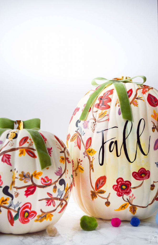 painted floral fall white pumpkins