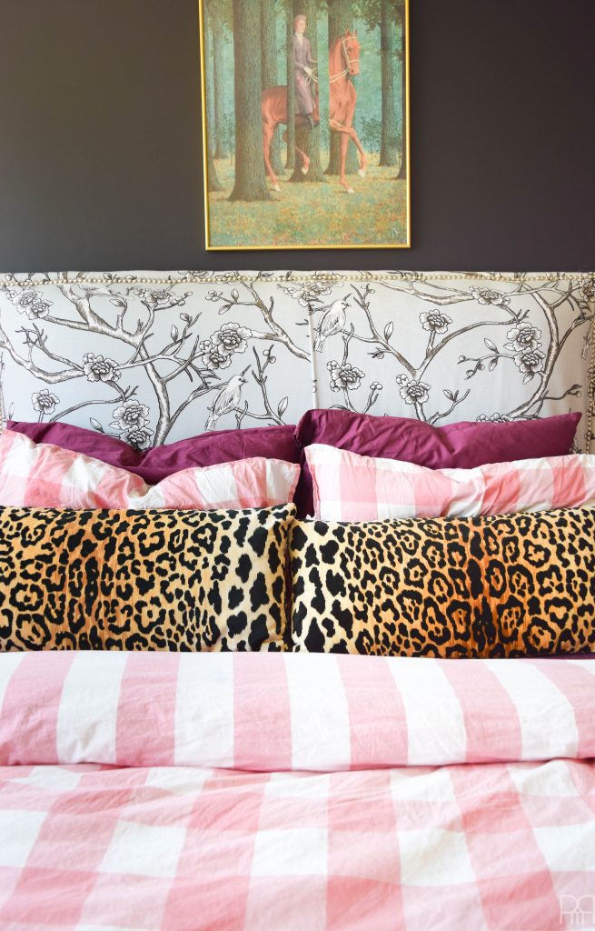 A Black & Bold master bedroom leopard pillows