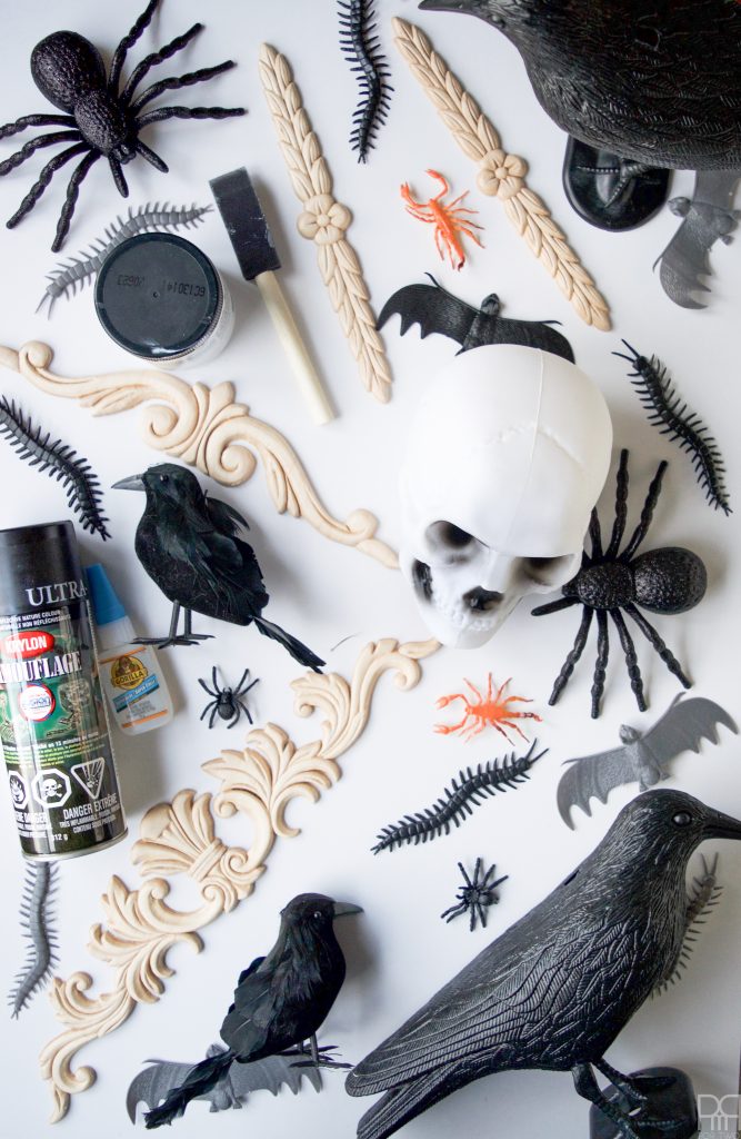 Create a show-stopping piece of Halloween Decor  using items from the dollar store and an existing mirror.