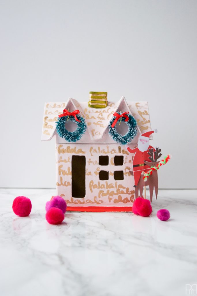 Colourful Christmas Putz Houses with pompoms