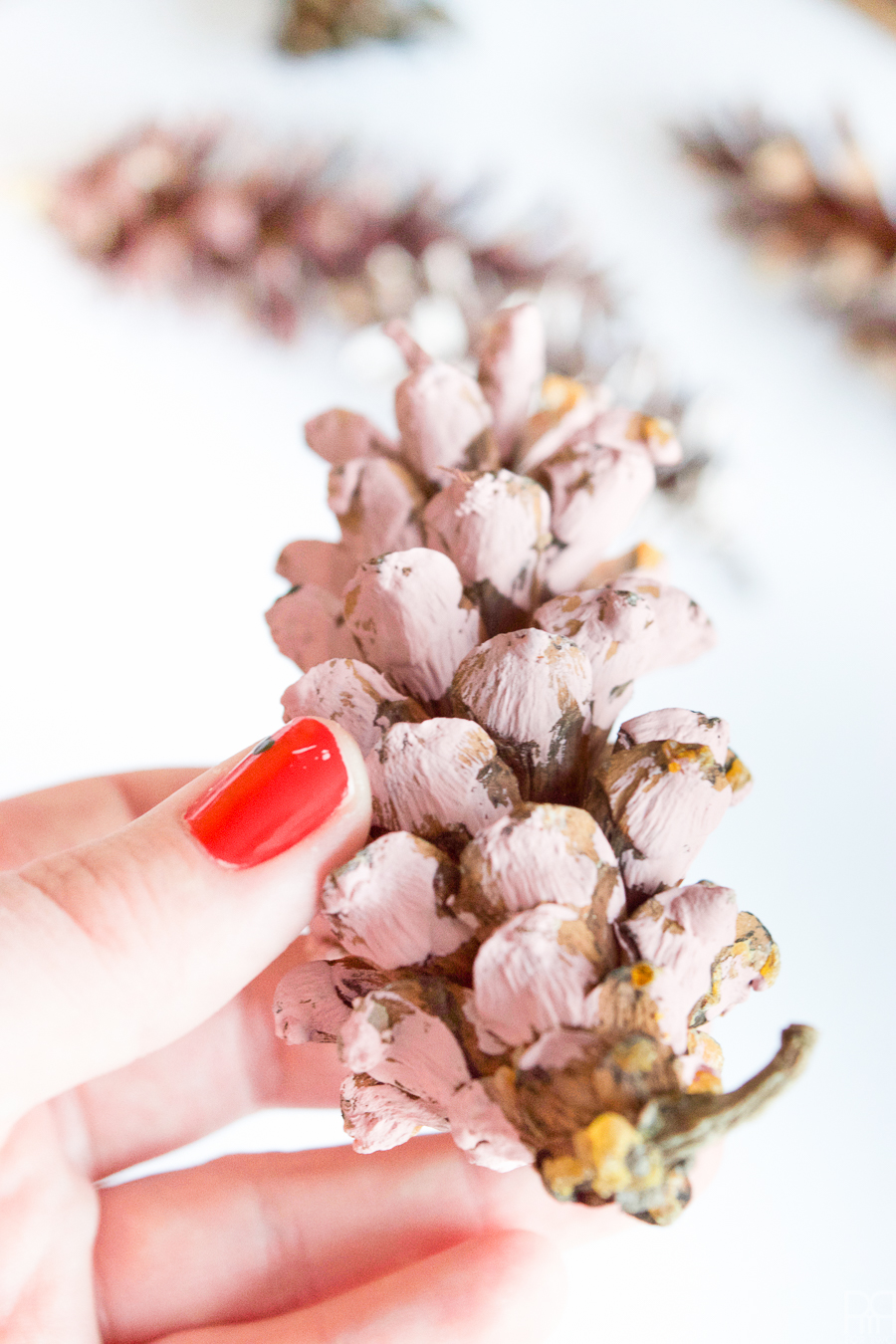 I painted pinecones in beautiful on-trend hues, and gluing them to a wreath - easy as 1-2-3!