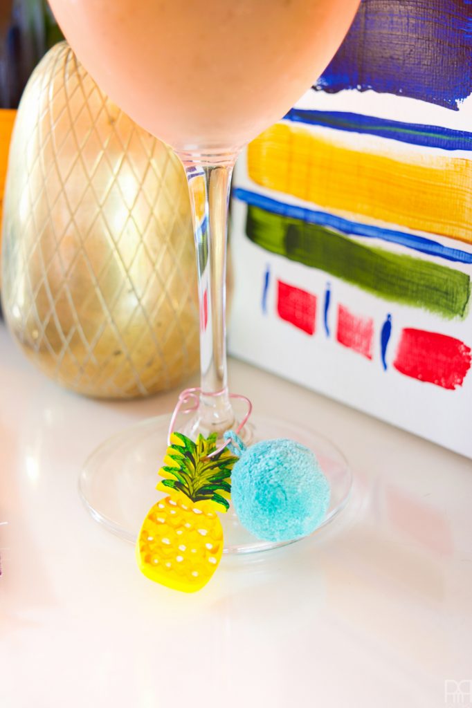 Pineapple Wine Charms Set of 6 Painted 