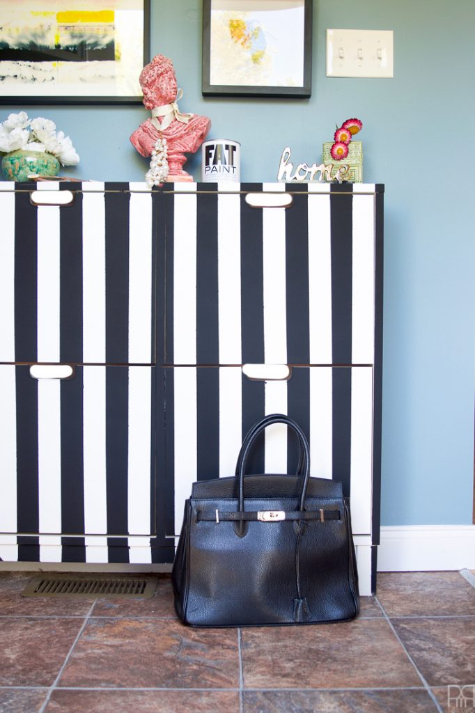 Black and White Stripe IKEA Shoe Cabinet Hack