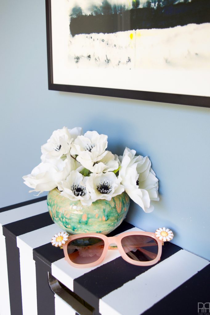 Black and White Stripe IKEA Shoe Cabinet Hack