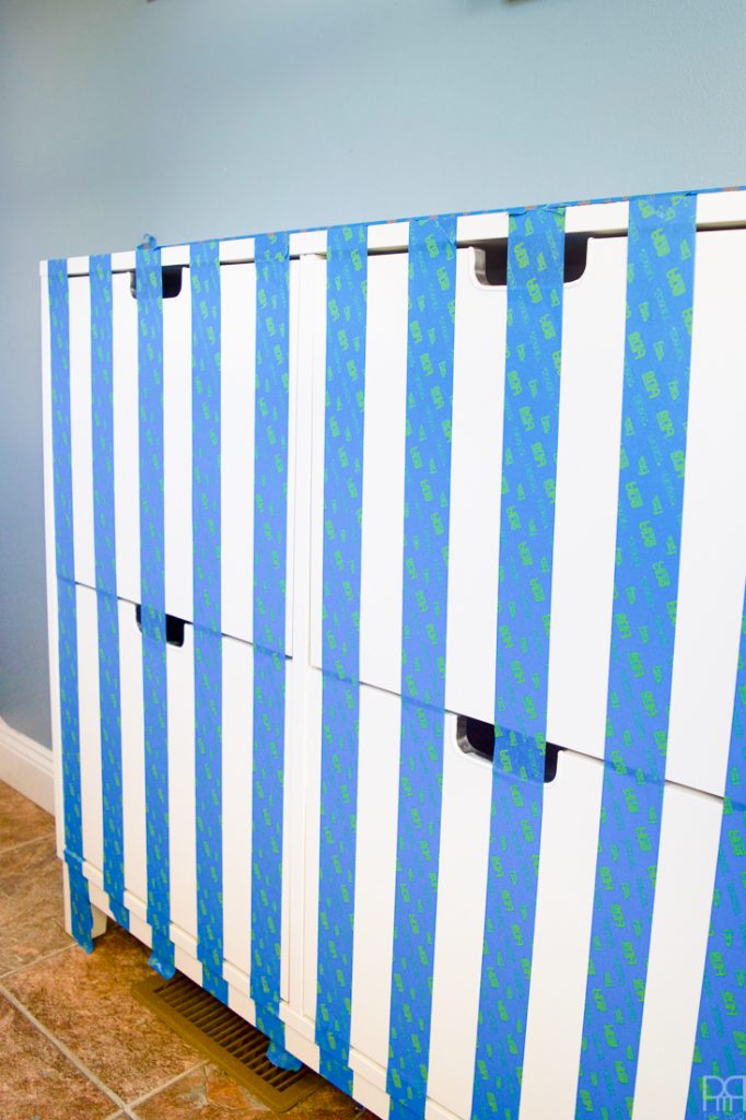 Black and White Stripe IKEA Shoe Cabinet Hack