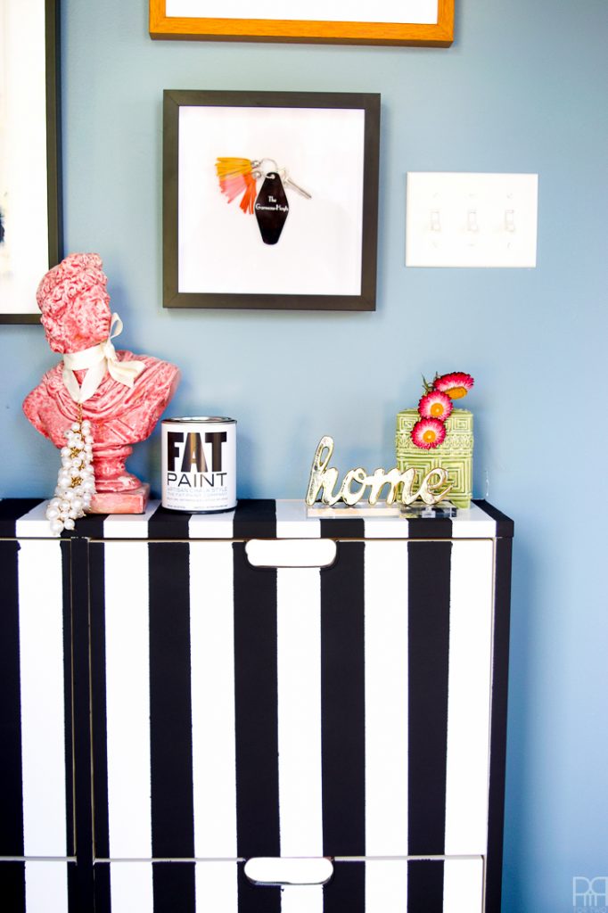 Black and White Stripe IKEA Shoe Cabinet Hack