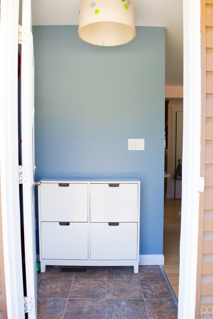 Black and White Stripe IKEA Shoe Cabinet Hack