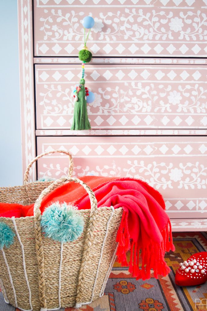 DIY Bone Inlay Stencilled Dresser