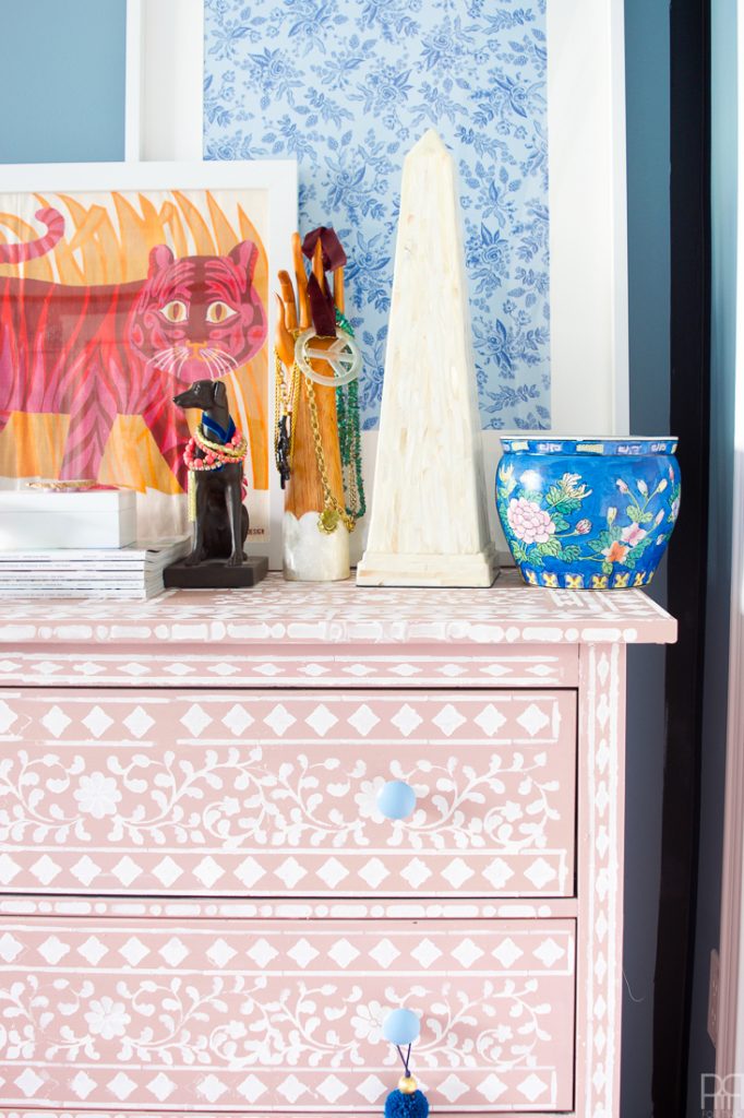 DIY Bone Inlay Stencilled Dresser