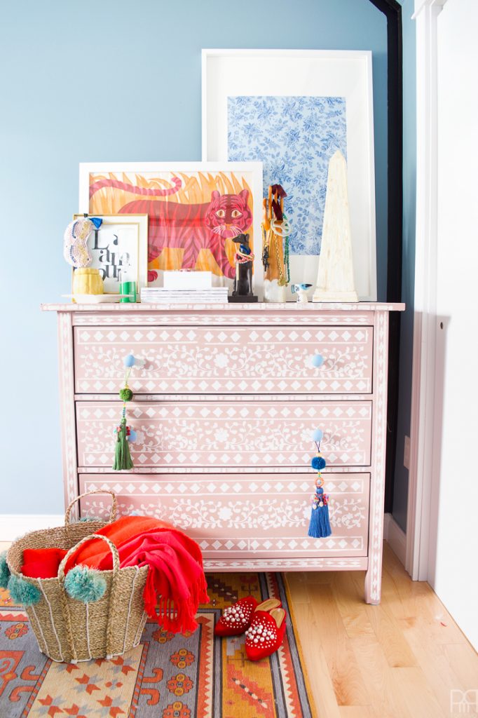 DIY Bone Inlay Stencilled Dresser