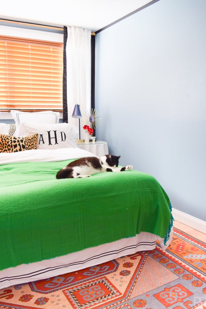 Do you love bold colours, maximalist decor, curated style and pets? Then this Kate Spade Inspired Master Bedroom is for you! I've fused the best of my style, painting techniques and decor to create a stunningly intimate master bedroom in our rental that doesn't break the budget or make the space feel too small.