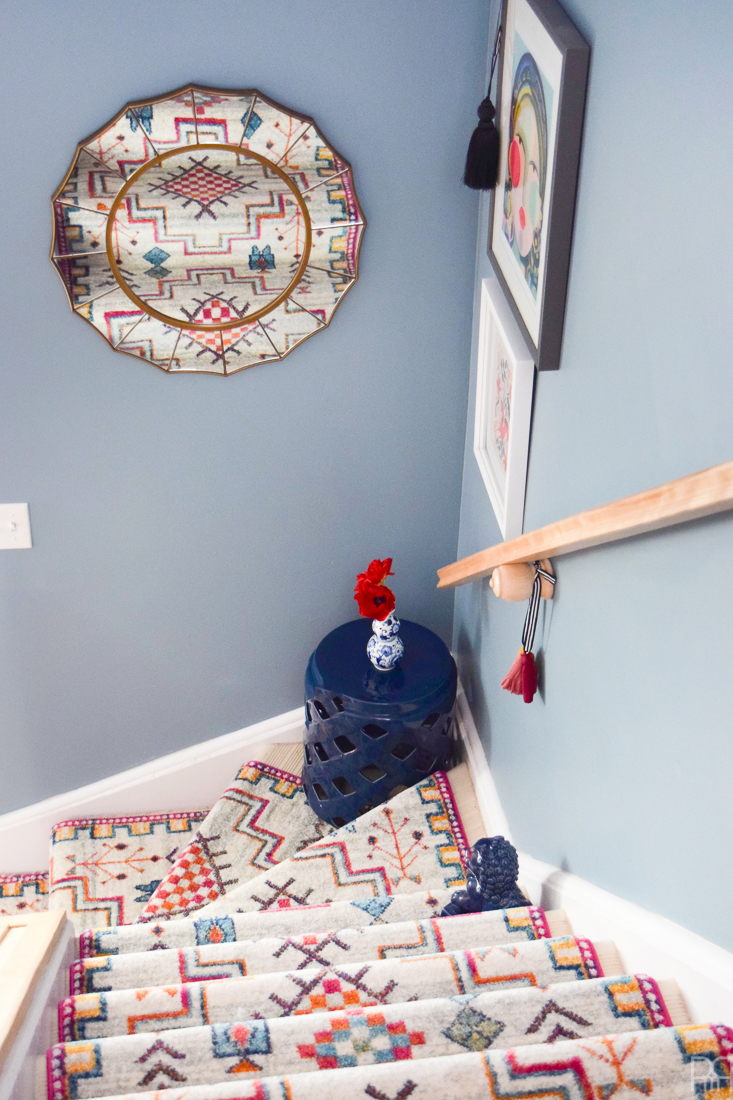 Using runners from Rugs USA I gave our staircase a makeover in a renter friendly way. Our staircase now looks like the main artery in our colourful and bold home instead of a space to hide. Head to the blog to see what products I used and why it's renter friendly.