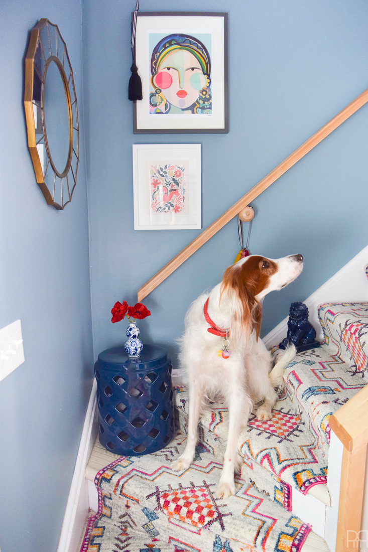 Using runners from Rugs USA I gave our staircase a makeover in a renter friendly way. Our staircase now looks like the main artery in our colourful and bold home instead of a space to hide. Head to the blog to see what products I used and why it's renter friendly.