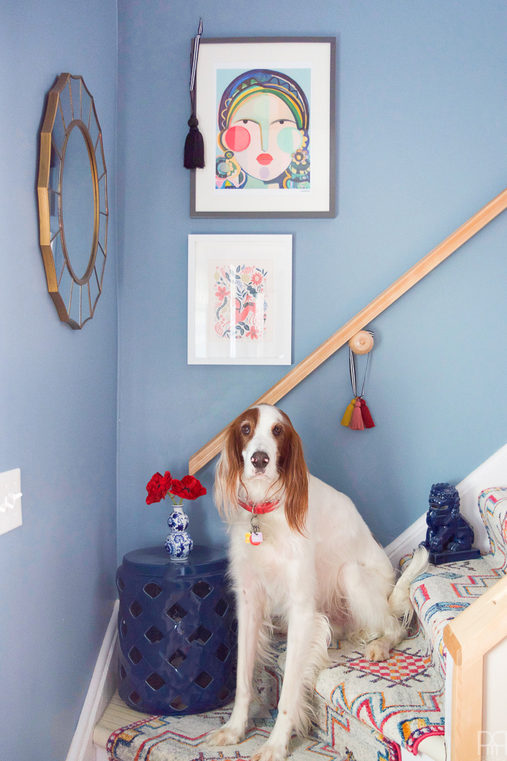 Using runners from Rugs USA I gave our staircase a makeover in a renter friendly way. Our staircase now looks like the main artery in our colourful and bold home instead of a space to hide. Head to the blog to see what products I used and why it's renter friendly.