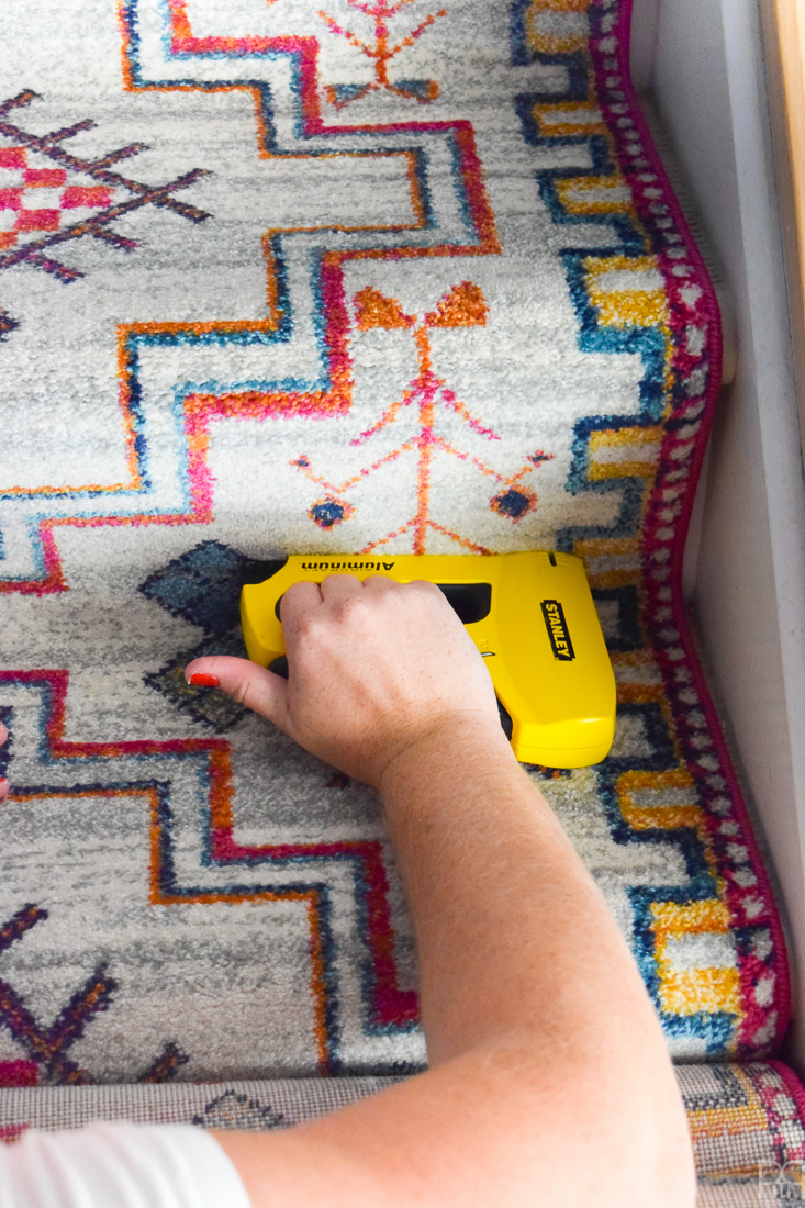 Using runners from Rugs USA I gave our staircase a makeover in a renter friendly way. Our staircase now looks like the main artery in our colourful and bold home instead of a space to hide. Head to the blog to see what products I used and why it's renter friendly.