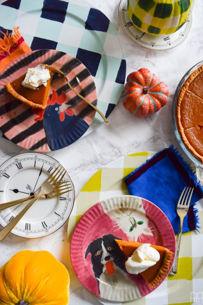 Using Americana's chalky finish paint you can cover-up ugly plastic plates and create beautiful painted plaid chargers.