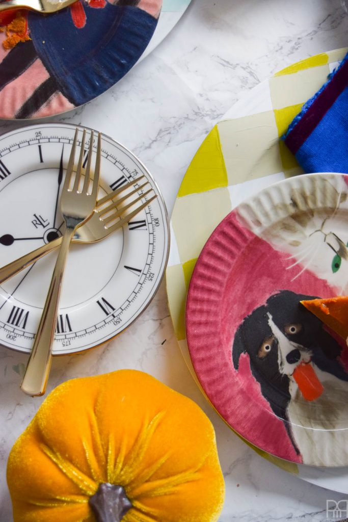 Using Americana's chalky finish paint you can cover-upugly plastic plates and create beautiful painted plaid chargers.