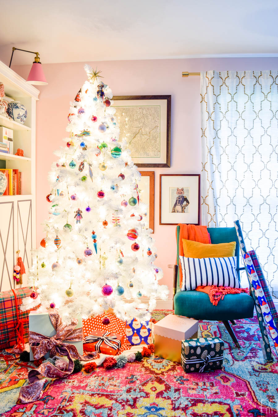 A Retro White Christmas Tree is all you need to display your colourful ornaments and more. We got ours at Canadian Tire and love it!