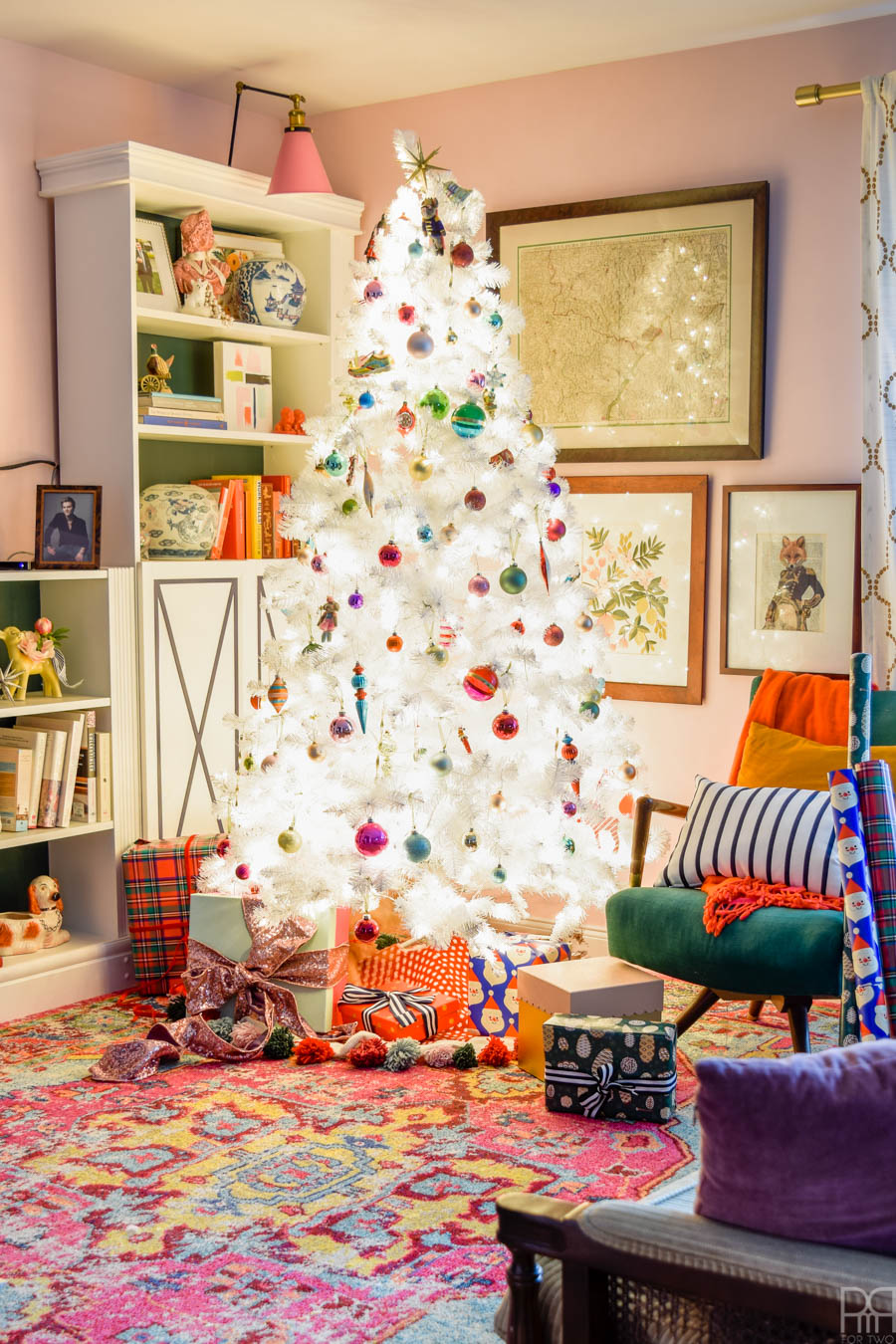 A Retro White Christmas Tree is all you need to display your colourful ornaments and more. We got ours at Canadian Tire and love it!