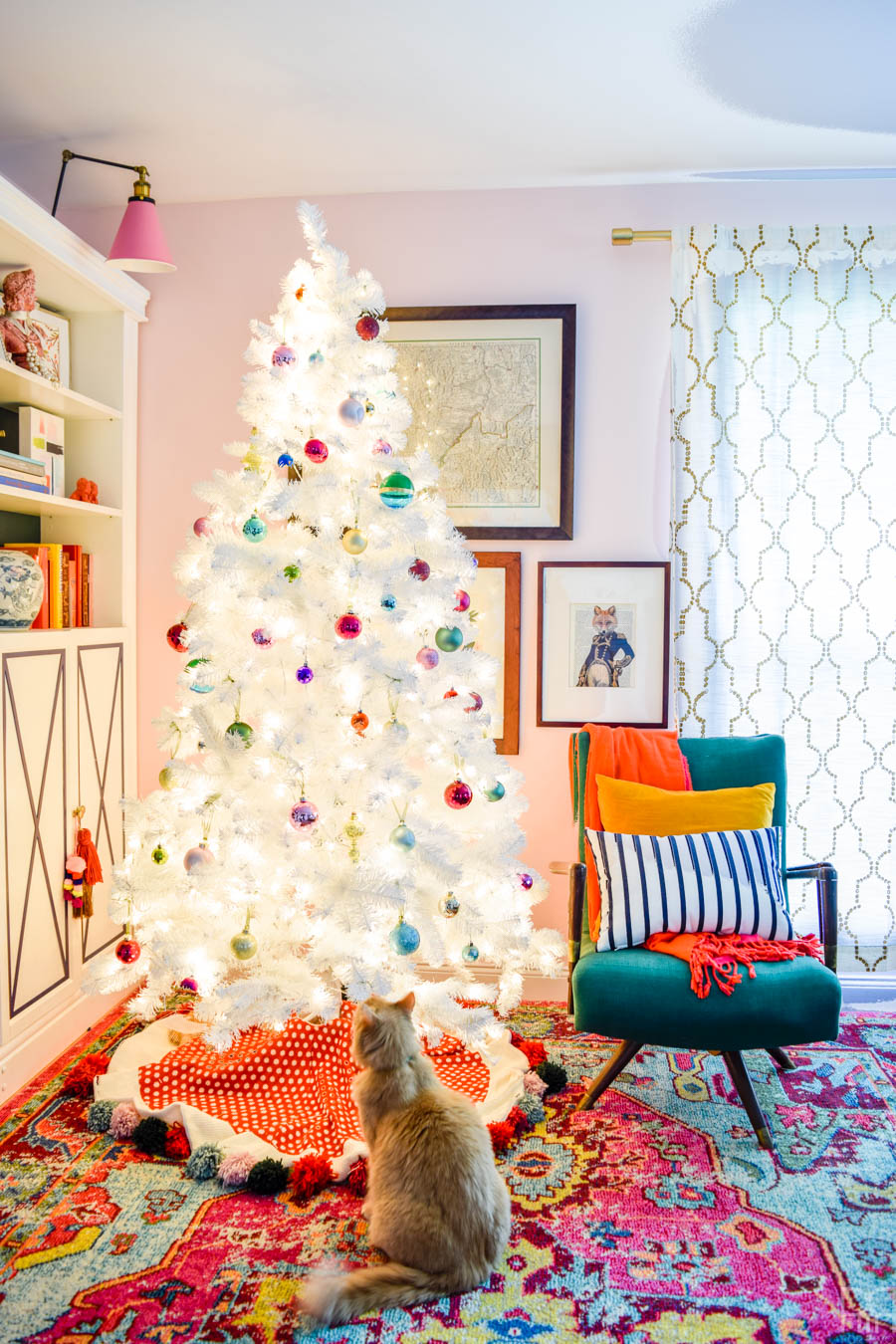 A Retro White Christmas Tree is all you need to display your colourful ornaments and more. We got ours at Canadian Tire and love it!