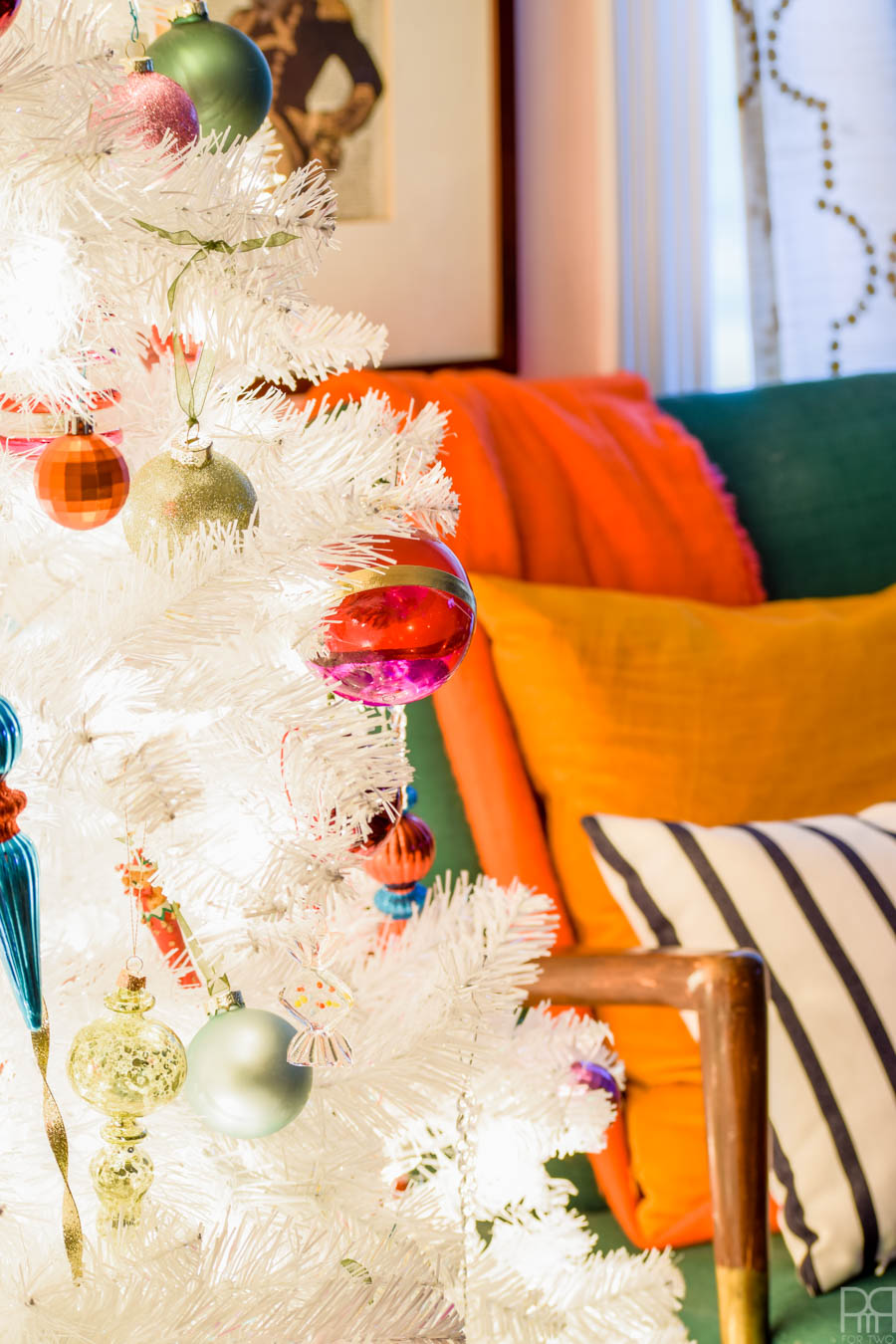 A Retro White Christmas Tree is all you need to display your colourful ornaments and more. We got ours at Canadian Tire and love it!