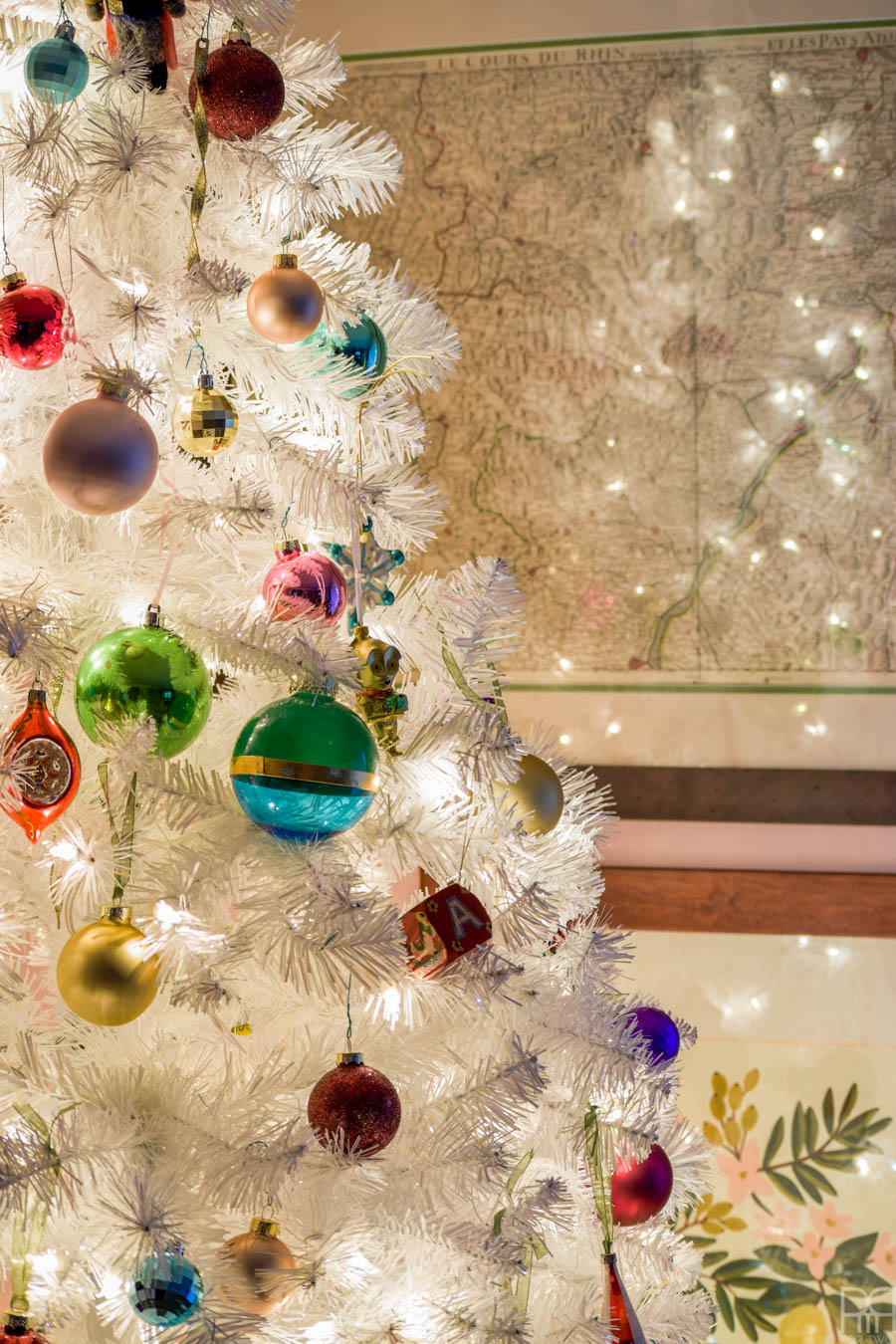 A Retro White Christmas Tree is all you need to display your colourful ornaments and more. We got ours at Canadian Tire and love it!