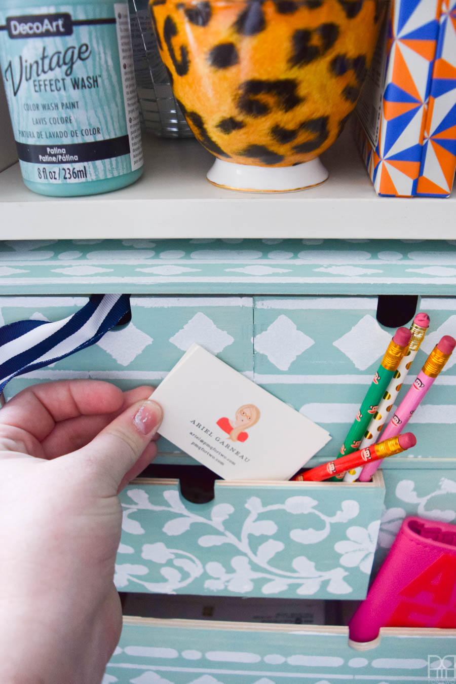 A Bone Inlay IKEA Moppe is your stencil & organization loving dream come true. Use fun colours from DecoArt's line of paints to create a one of a kind piece that will stand-out in any setting.