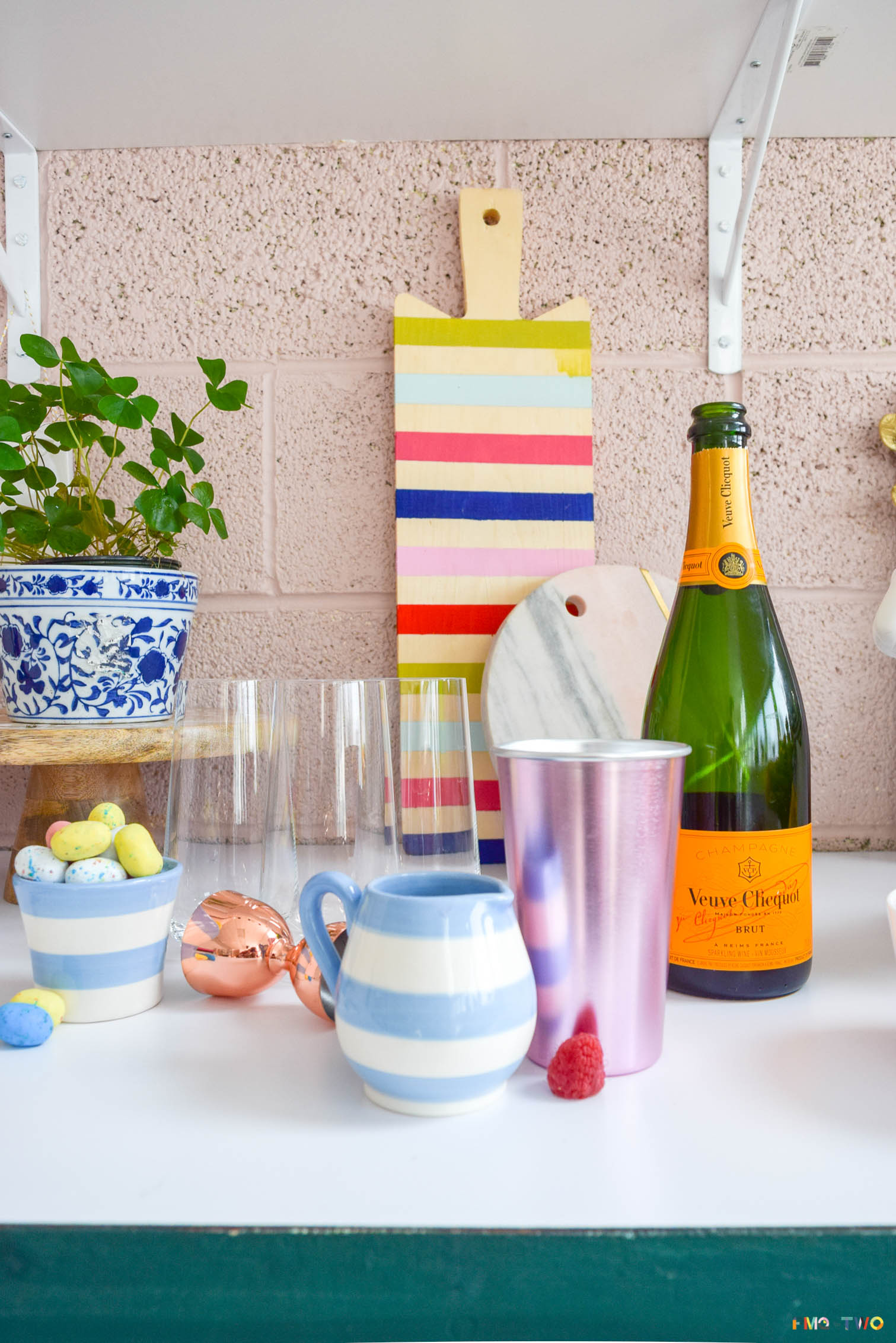 Easter brunch is a tradition around here, so it's only natural that we have a signature drink to go with it! Grab the recipe for a Raspberry Mimosa Easter Egg Cocktail that is sure to delight adults and kids alike (there's a non-alcoholic variation too).