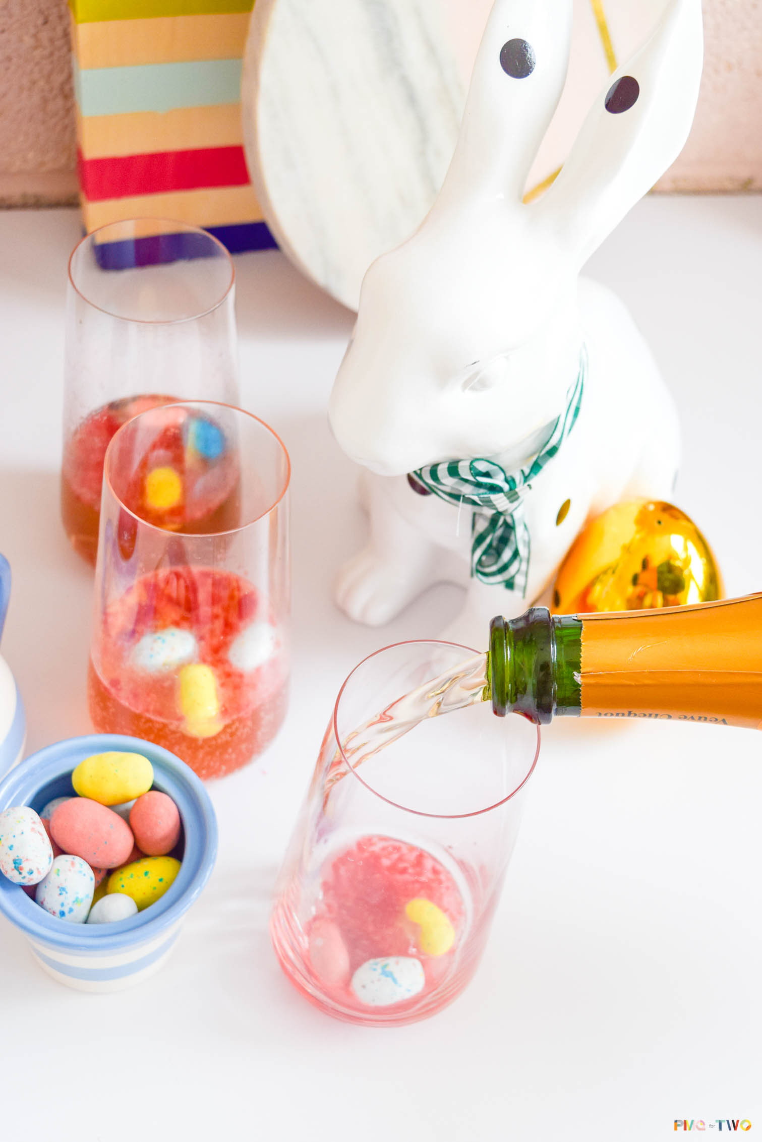 Easter brunch is a tradition around here, so it's only natural that we have a signature drink to go with it! Grab the recipe for a Raspberry Mimosa Easter Egg Cocktail that is sure to delight adults and kids alike (there's a non-alcoholic variation too).