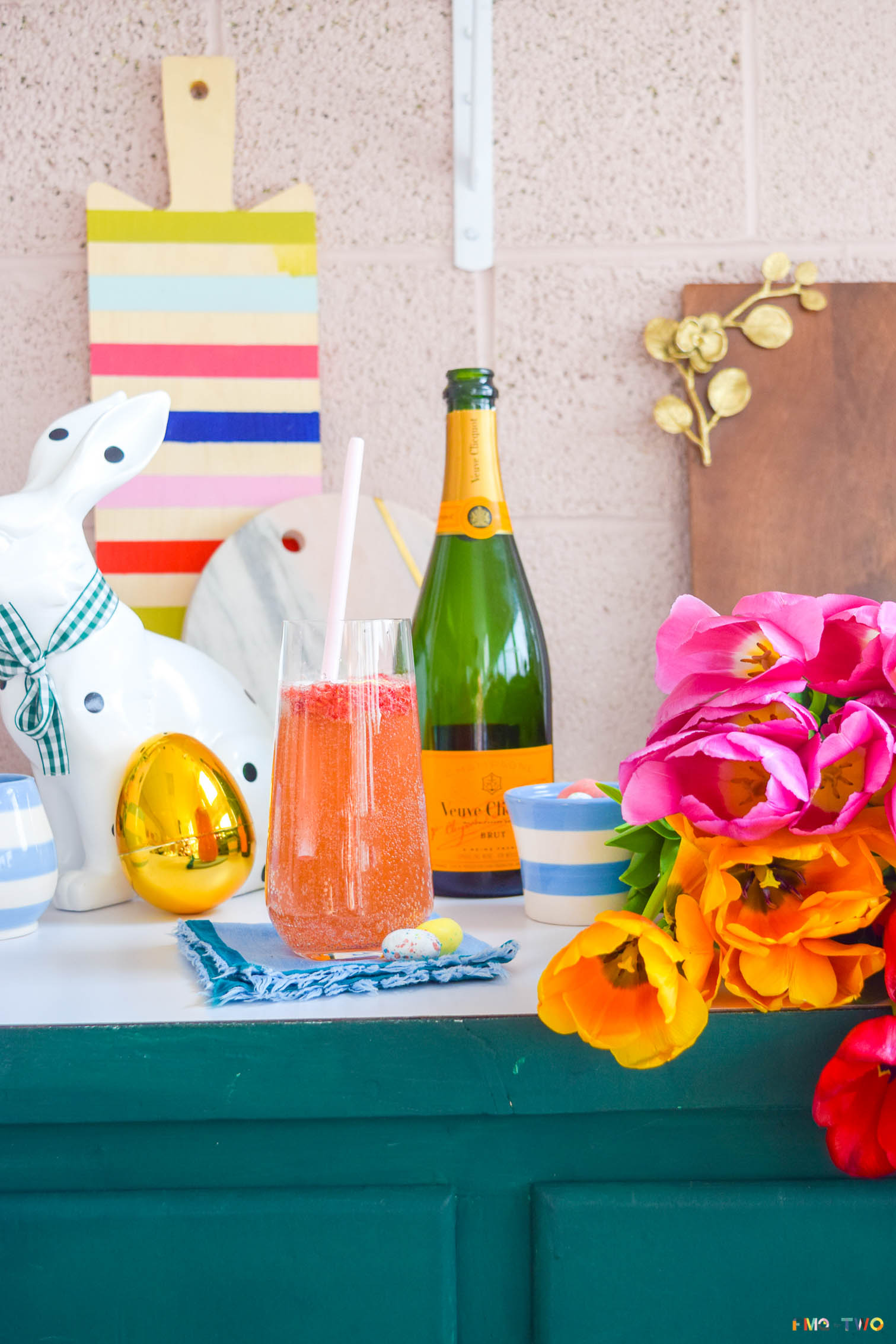 Easter brunch is a tradition around here, so it's only natural that we have a signature drink to go with it! Grab the recipe for a Raspberry Mimosa Easter Egg Cocktail that is sure to delight adults and kids alike (there's a non-alcoholic variation too).