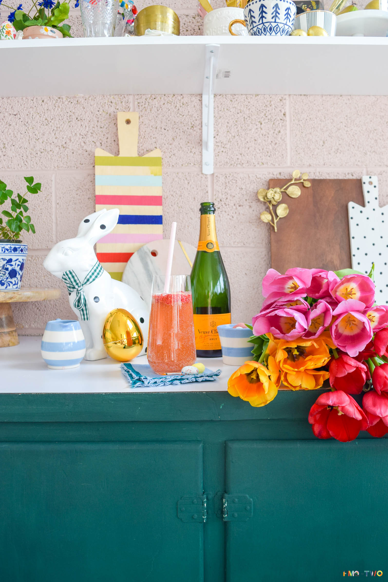 Easter brunch is a tradition around here, so it's only natural that we have a signature drink to go with it! Grab the recipe for a Raspberry Mimosa Easter Egg Cocktail that is sure to delight adults and kids alike (there's a non-alcoholic variation too).