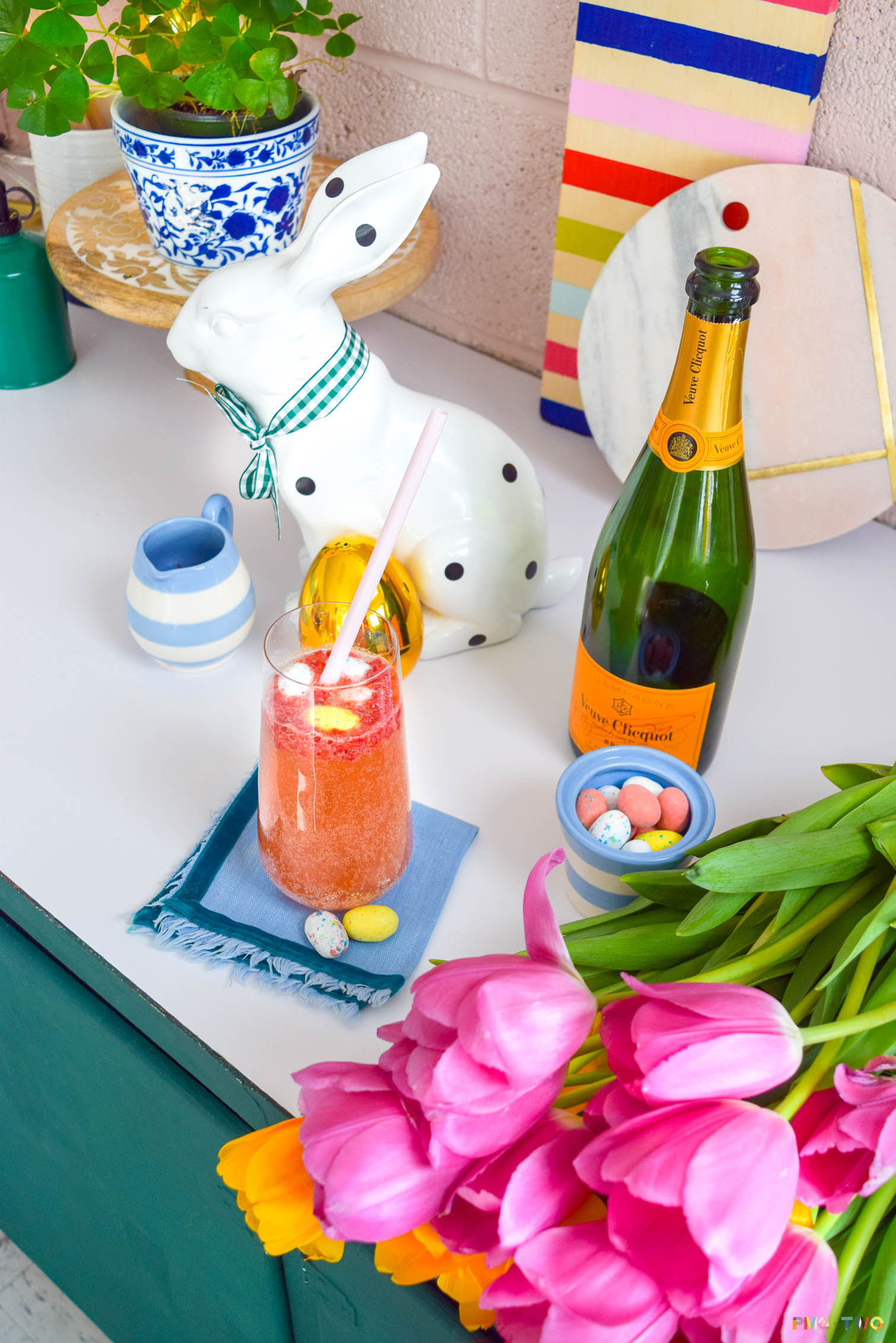 Easter brunch is a tradition around here, so it's only natural that we have a signature drink to go with it! Grab the recipe for a Raspberry Mimosa Easter Egg Cocktail that is sure to delight adults and kids alike (there's a non-alcoholic variation too).
