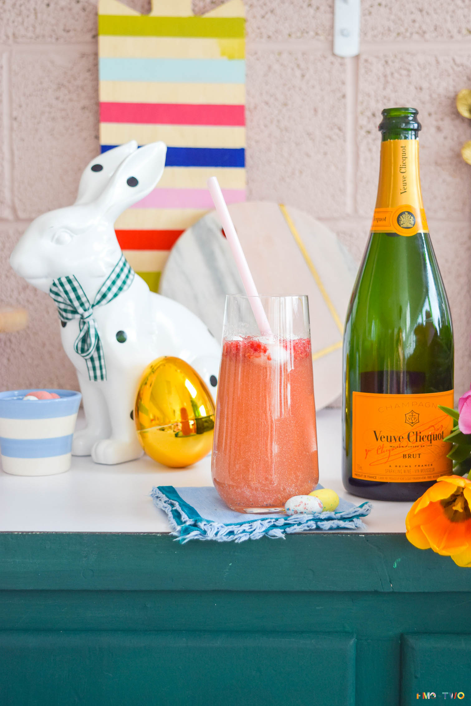 Easter brunch is a tradition around here, so it's only natural that we have a signature drink to go with it! Grab the recipe for a Raspberry Mimosa Easter Egg Cocktail that is sure to delight adults and kids alike (there's a non-alcoholic variation too).
