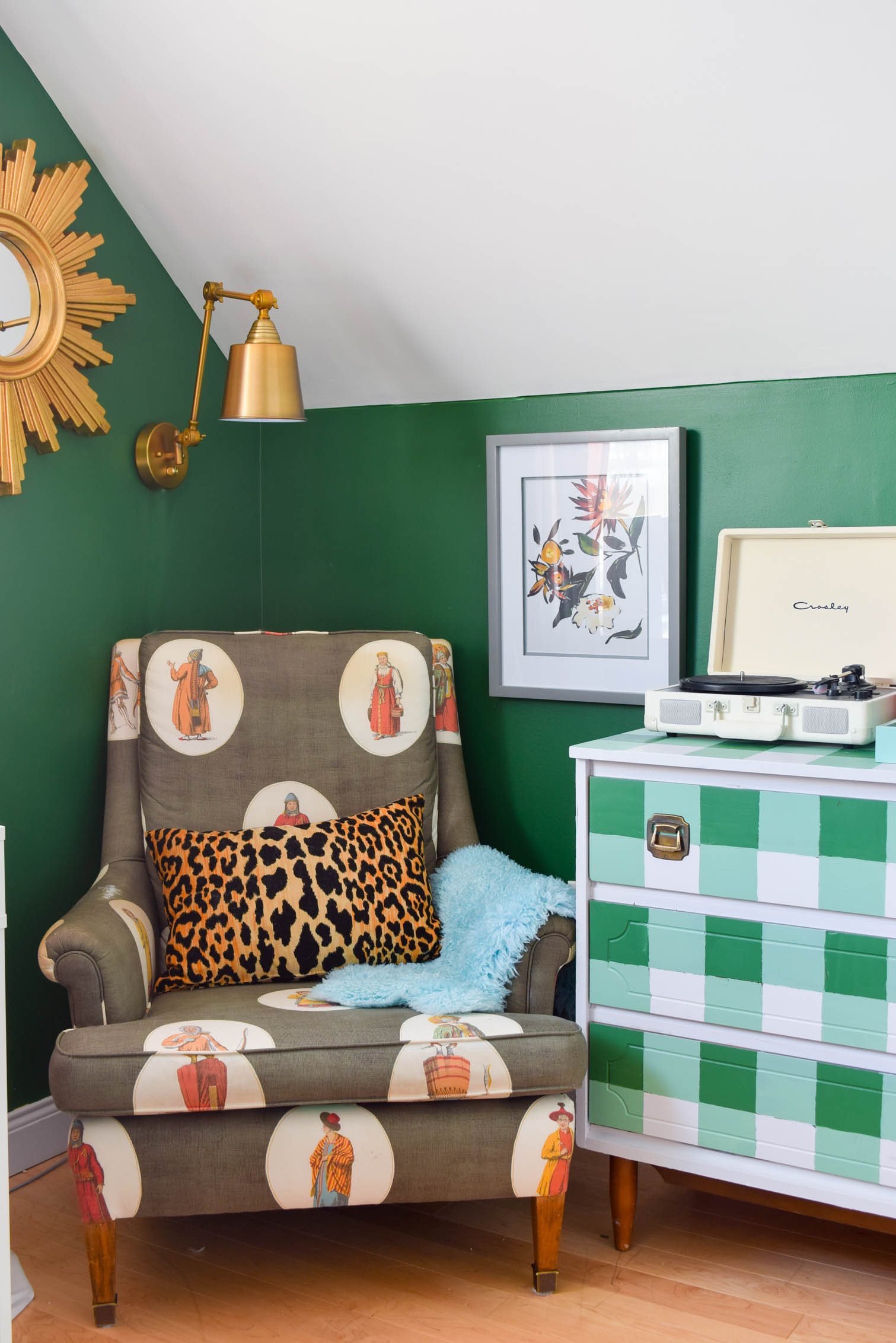 A Colourful & Eclectic Guest Room (& office) that looks like it came straight from a magazine! Full of charm and curated finds. Come see how we make an MCM daybed work with a buffalo plaid dresser and lots of saturated hues.