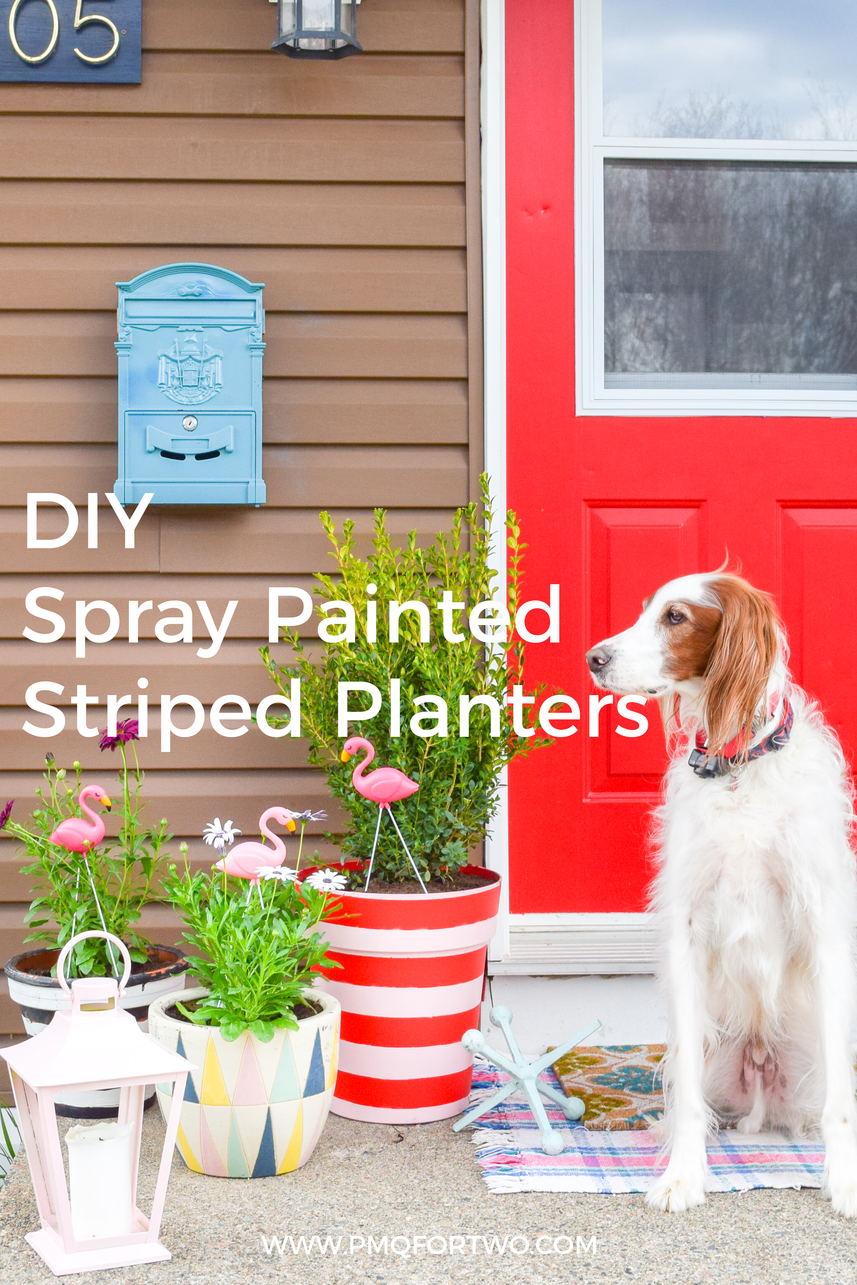 Create the colour coordinated front porch situation of your dreams with DIY spray painted striped planters using the Krylon & Tiffany Pratt colour collection.