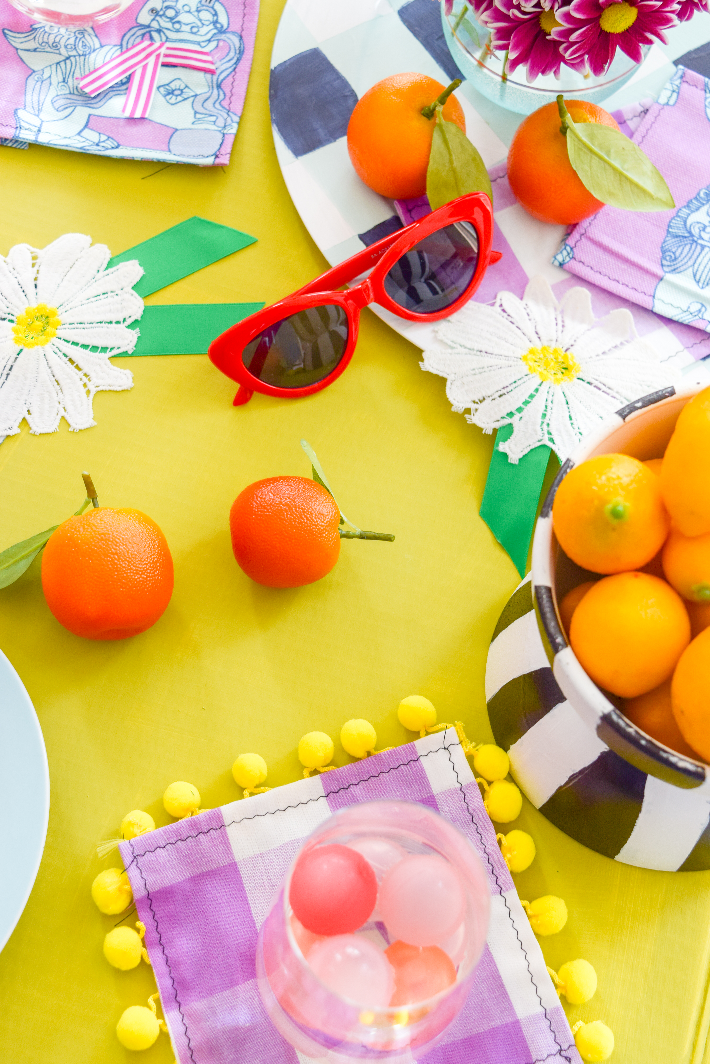 What good is a cocktail, without summer cocktail napkins in fun and breezy colours?! Make your own inspired by these, and get a head start on summer entertaining and your summer bar cart.