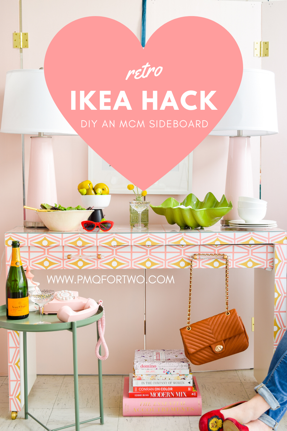 Breathe new life into some old IKEA furniture with fresh hardware, and a bold print. DIY an IKEA Sideboard Hack using Spoonflower's removable wallpaper designs, coupled with Liberty Brand Hardware, to create a striking piece, and an entertaining classic: a movable bar cart and sideboard.