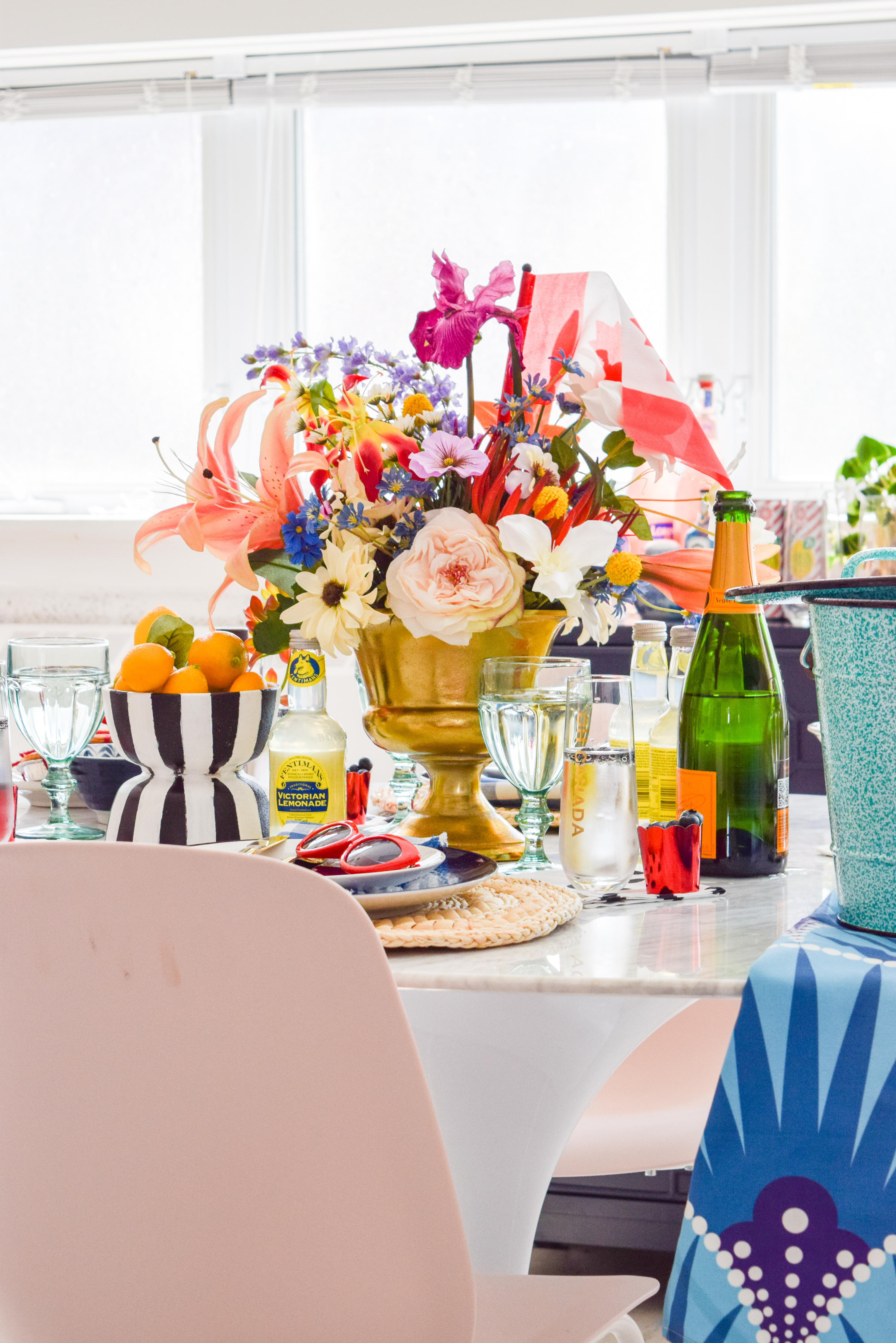 A patriotic Canada Day Blue & Floral Tablescape, that bristles with personality. Bold colours, great patterns, and traditional touches make it personal. I capped it off with Homesense finds, and Roostery linens. Grab some for yourself!