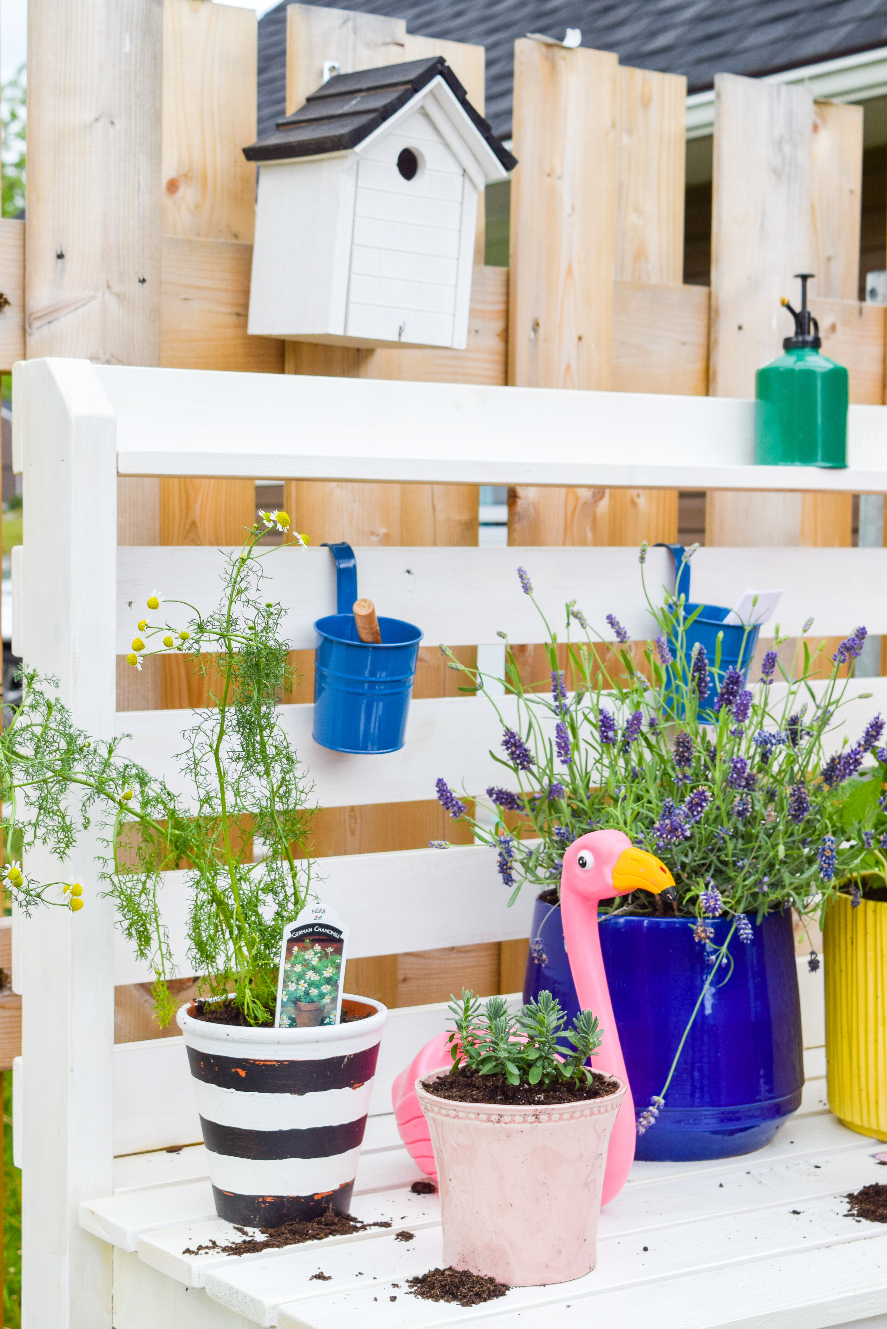 Looking for mosquito relief without all the candles and sprays? Try these mosquito repellent planters full of herbs and plants that keep them at bay. While you're at it, give your potting bench an update with a stylish white wash and a proper top coat to see it through the weather.