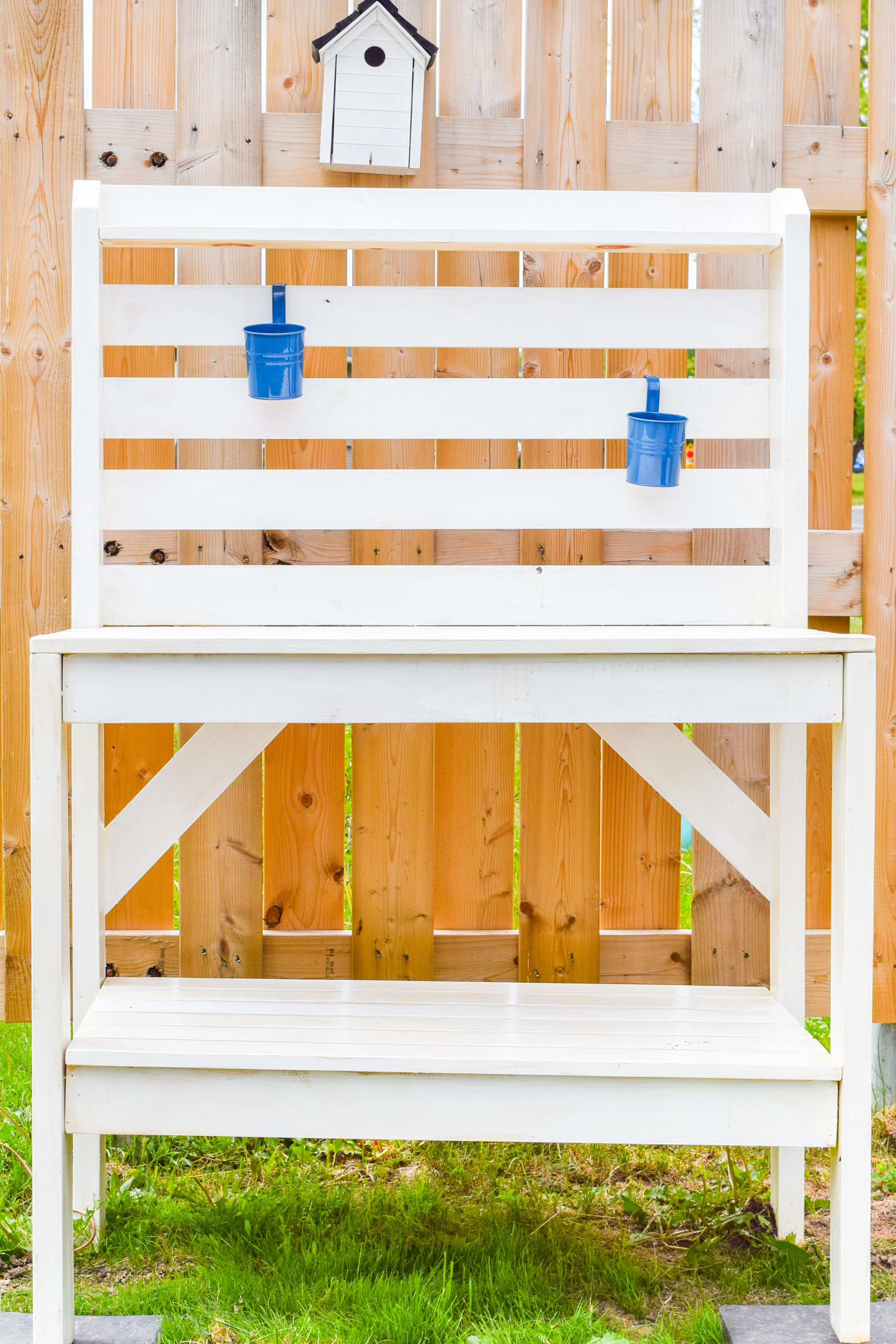 Looking for mosquito relief without all the candles and sprays? Try these mosquito repellent planters full of herbs and plants that keep them at bay. While you're at it, give your potting bench an update with a stylish white wash and a proper top coat to see it through the weather.