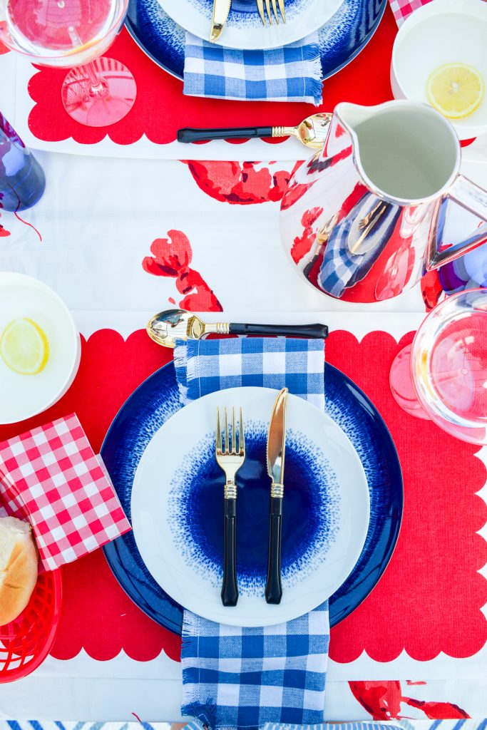 flat lay of summer seafood tablescape