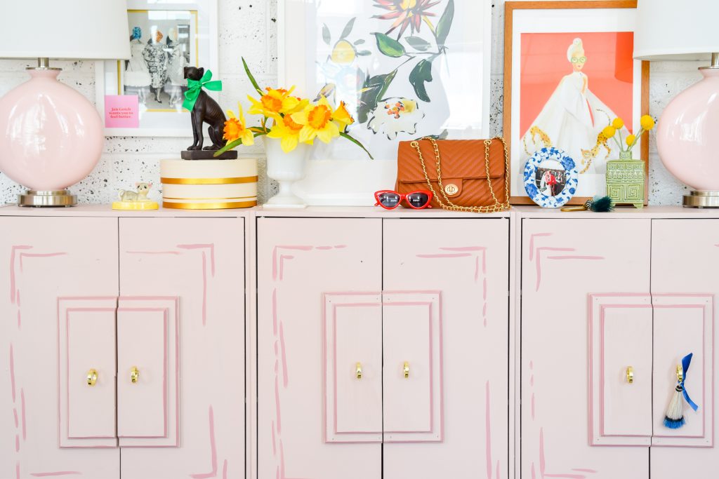 Wes Anderson Inspired Entryway Console pink