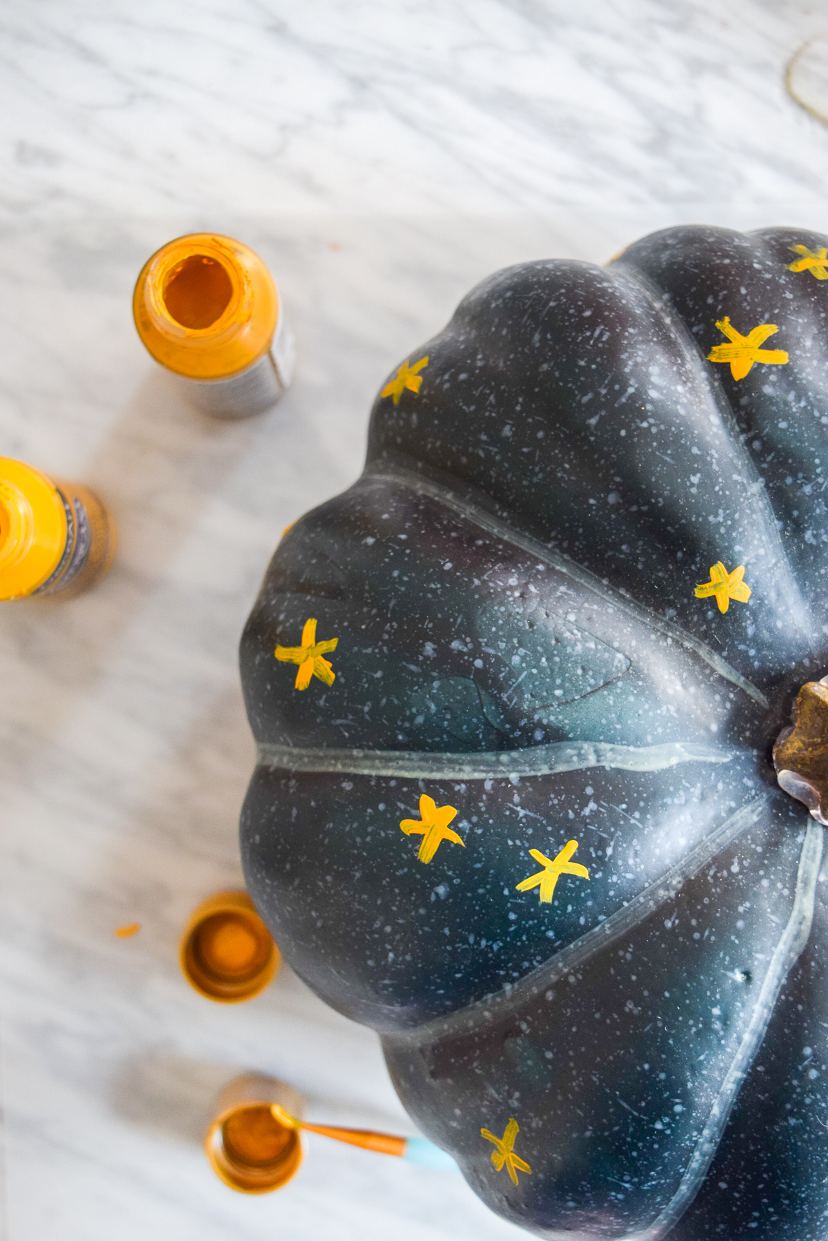 blue pumpkin with painted stars