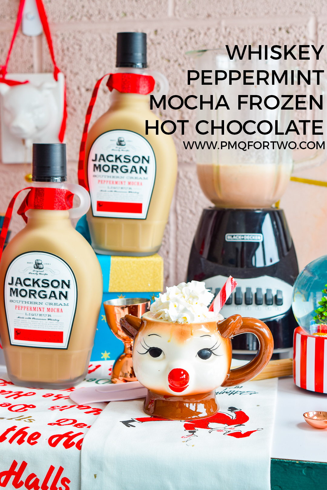 Girl, if you have not made a batch of these whiskey peppermint mocha frozen hot chocolates by the time you're done reading the post, you're doing it wrong. Jackson Morgan's Southern Cream is a tasty addition to any seasonal beverage, and it MAKES this one. #peppermintmocha #jacksonmorgan