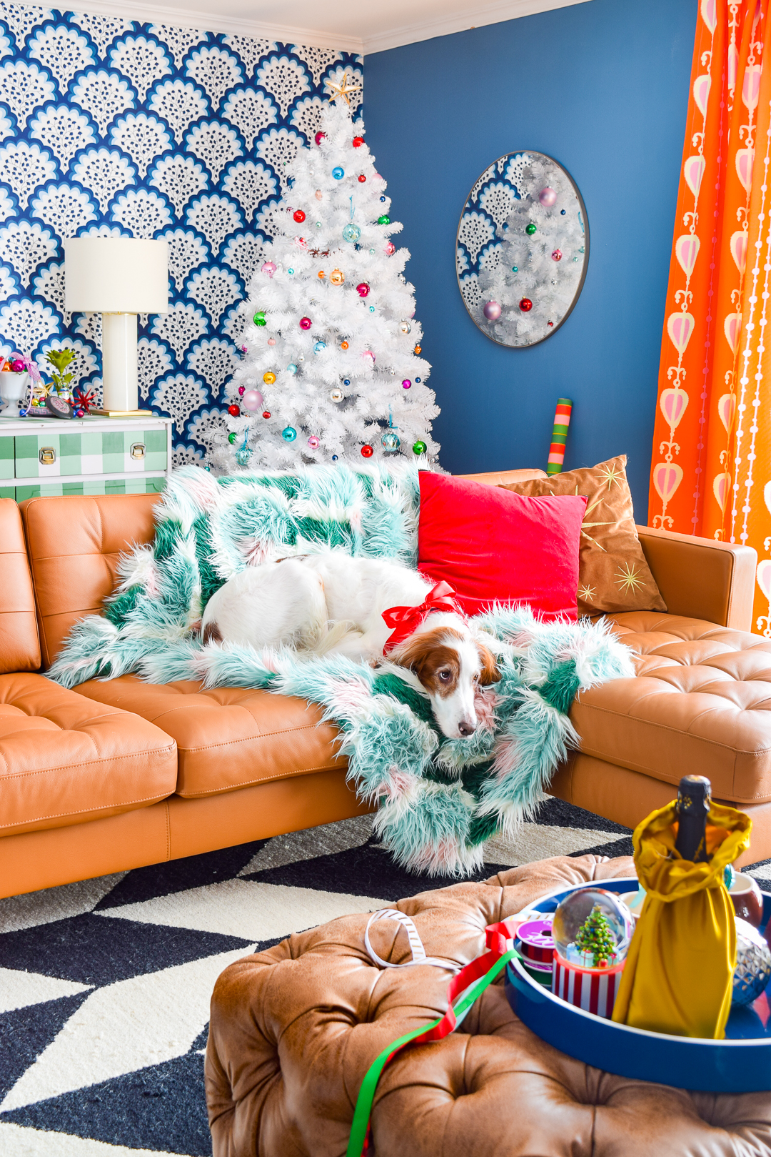 I've got the tree up, the ornaments out, and am showing an odd amount of restraint this year when it comes to accessorizing. Come check out my Retro & Colourful Christmas Living Room! #christmastour #christmasdecor #colourfulchristmas